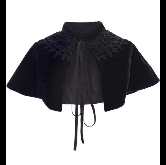 Velvet Cape Short Lace Shawl Lolita Cloak for Women Girls Dress - Picture 1 of 5